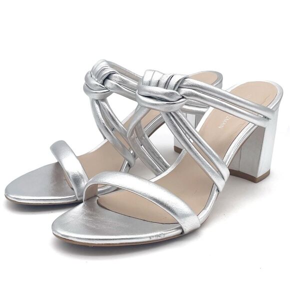 Stuart Weitzman Twist 75 Knot Block Heel Sandal Metallic Silver Leather Size 7.5 - Picture 7 of 16